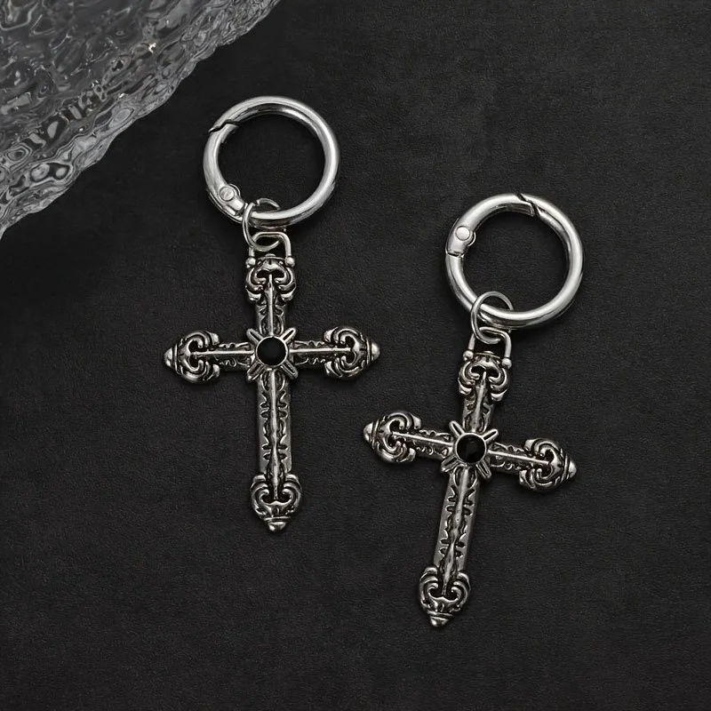 2Pcs Retro Carving Cross Boots Charm Black Silver Pendant Gothic Removable Shoe Decor Boots Decorative Accessories