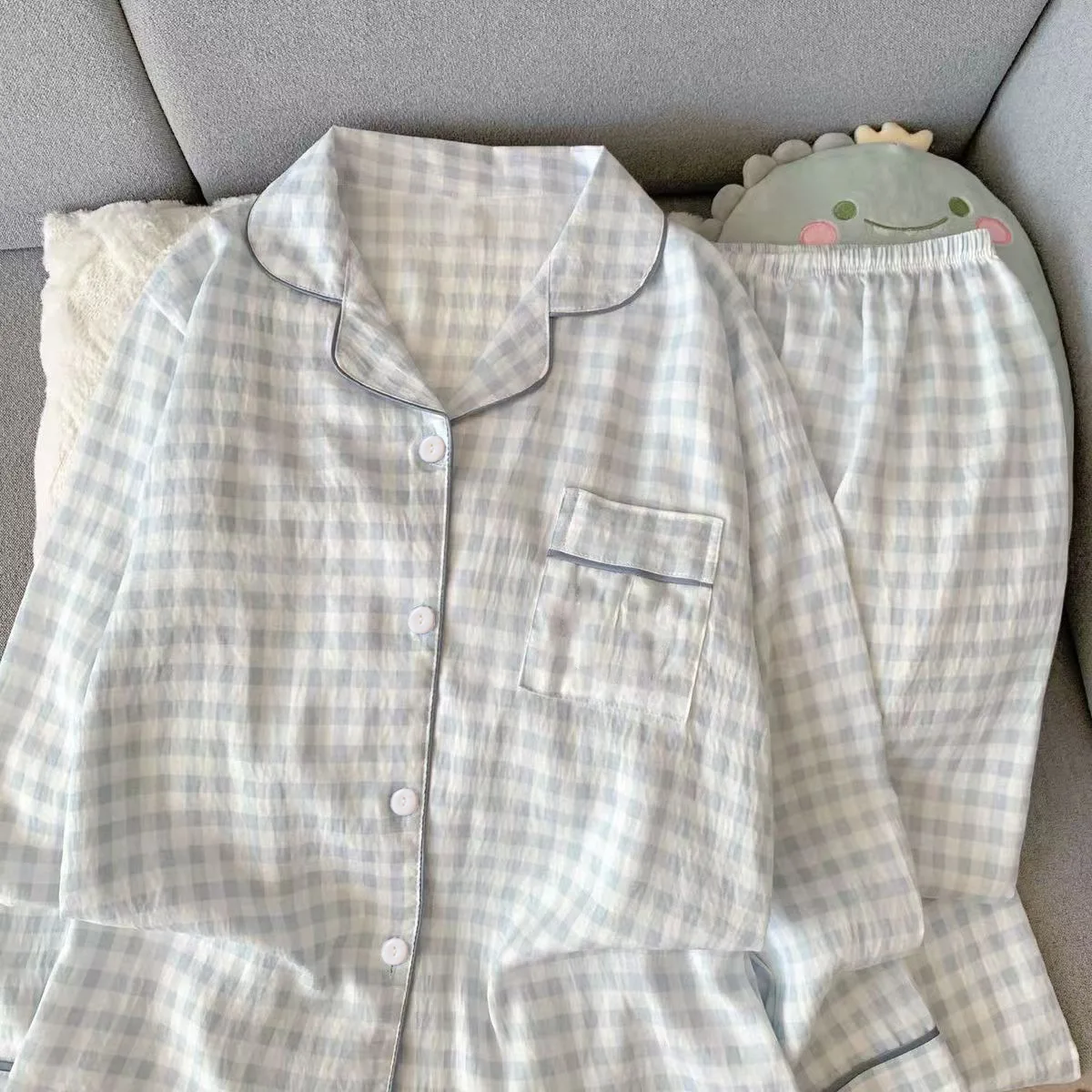 Spring and Autumn New Women's Long-Sleeve Pajamas Cloud Cotton Long Pants with Lapel Cardigan Loose Girl's Homewear Pajama Set