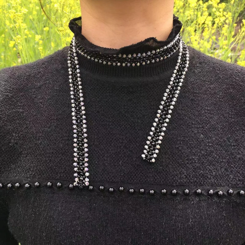 Hand Made Crystal Necklace Belt Bracelet Chain Tie Anywhere For Women Fashion Jewelry Any Design Black And White Free Shipping