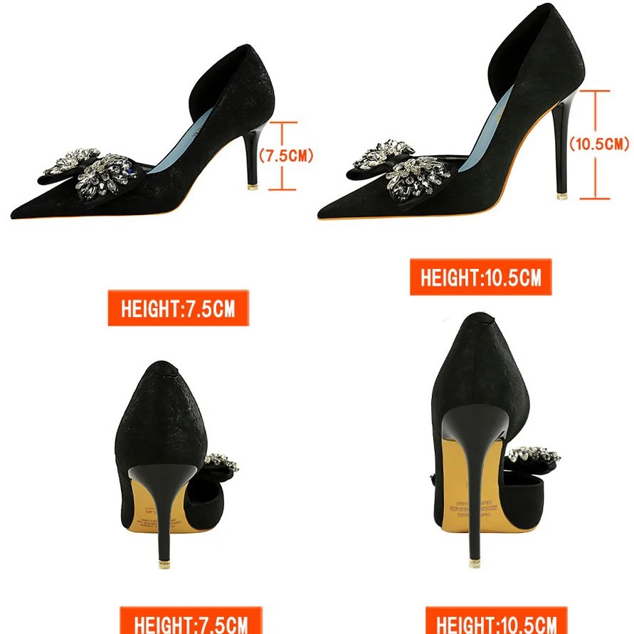 BIGTREE Shoes Rhinestone Bow Women Pumps Luxury Banquet Shoes Sexy High Heels Women Stilettos Party Shoes Large Size 41 42 43