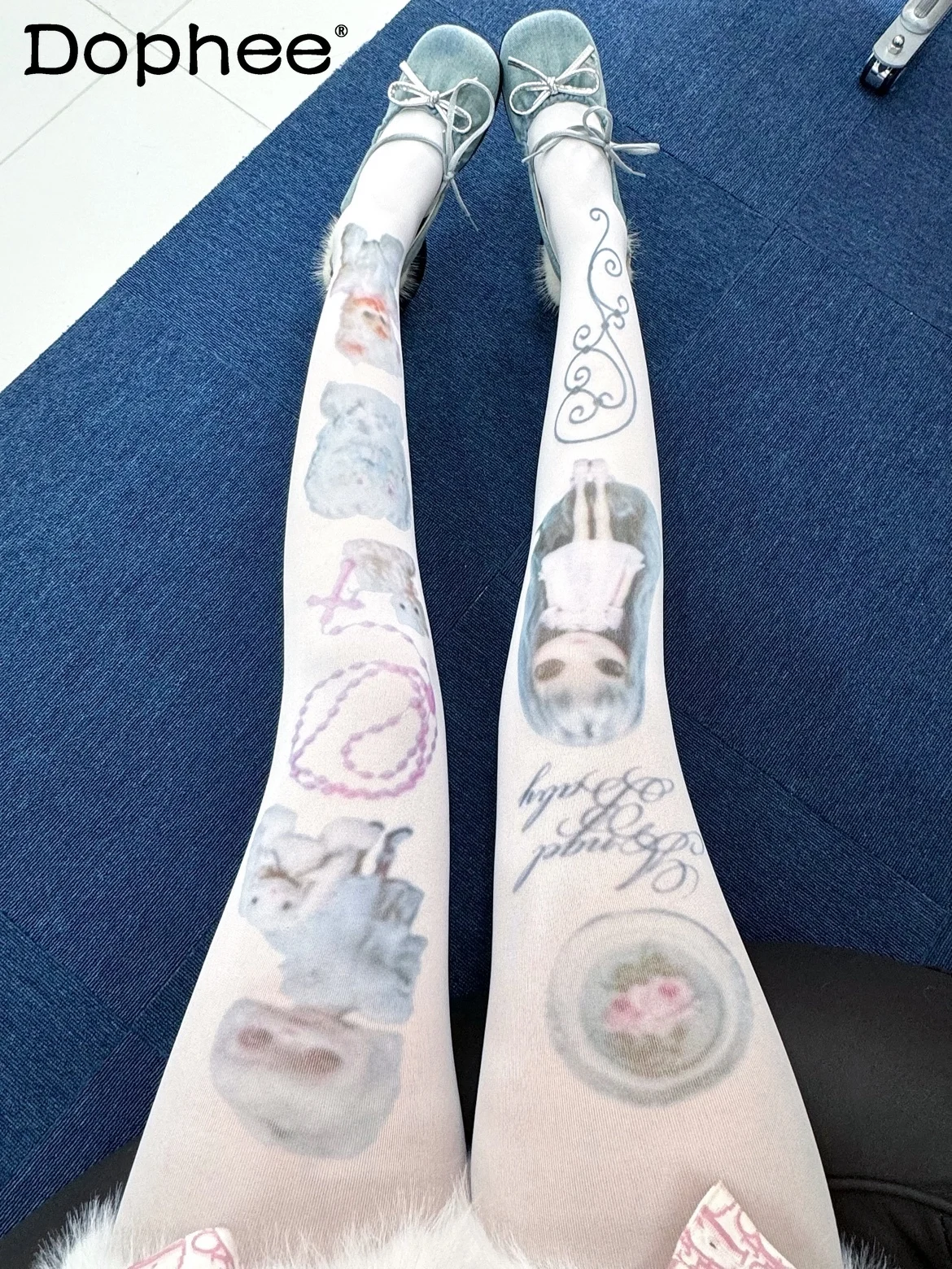 

Японские оригинальные белые леггинсы с принтом Lolita Loli Sweet Cool Cute Girl Y2K Subculture Millennium