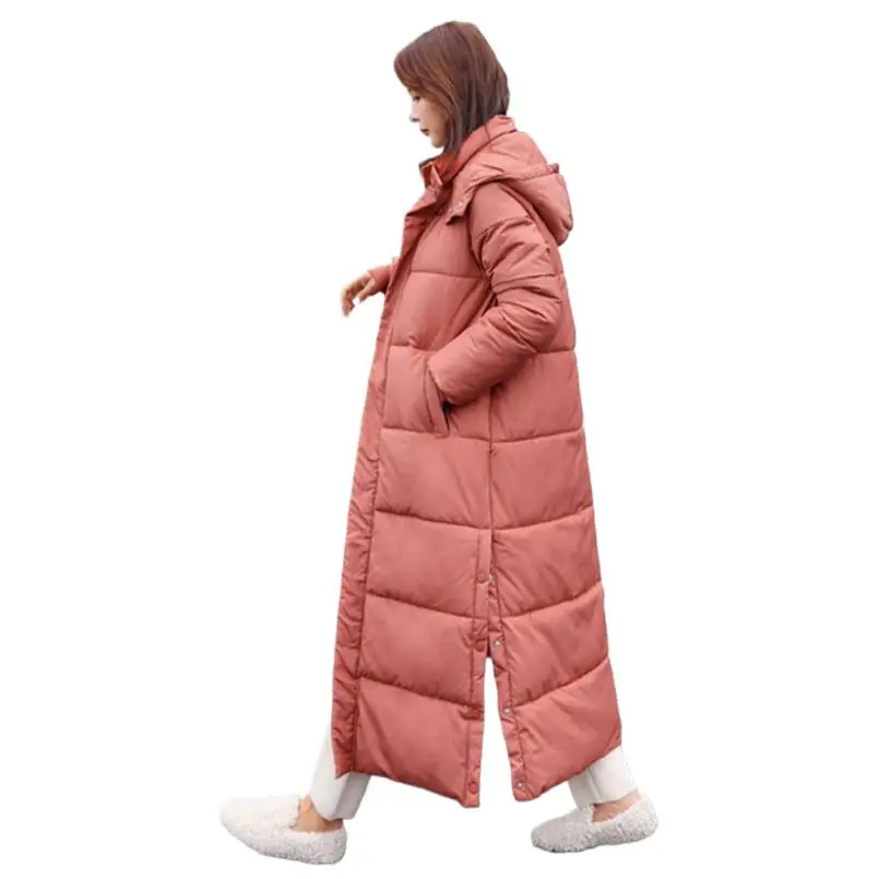 

Winter Female Down Cotton Hooded Overcoat Women Fashion Warm Long Coat 2024 New Loose Side Split Jacket Slim Padded Clothes