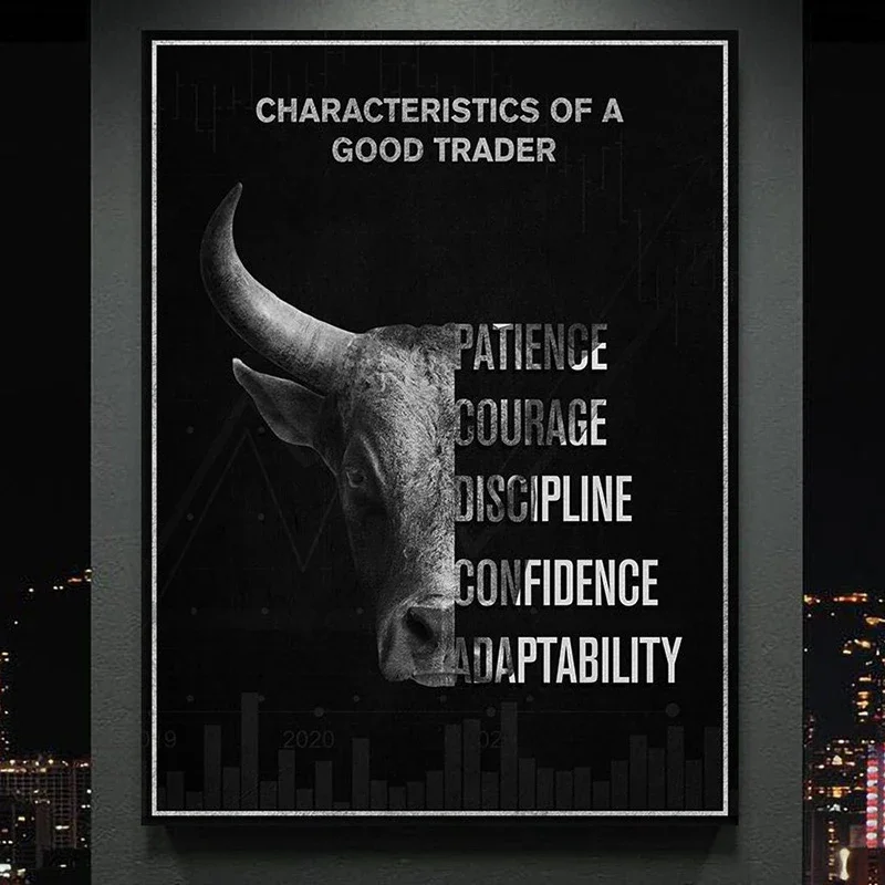 Trader Motivational Poster Characteristic of A Good Trader Patience Courage Discipline Stock Market Office Decor Canvas Painting