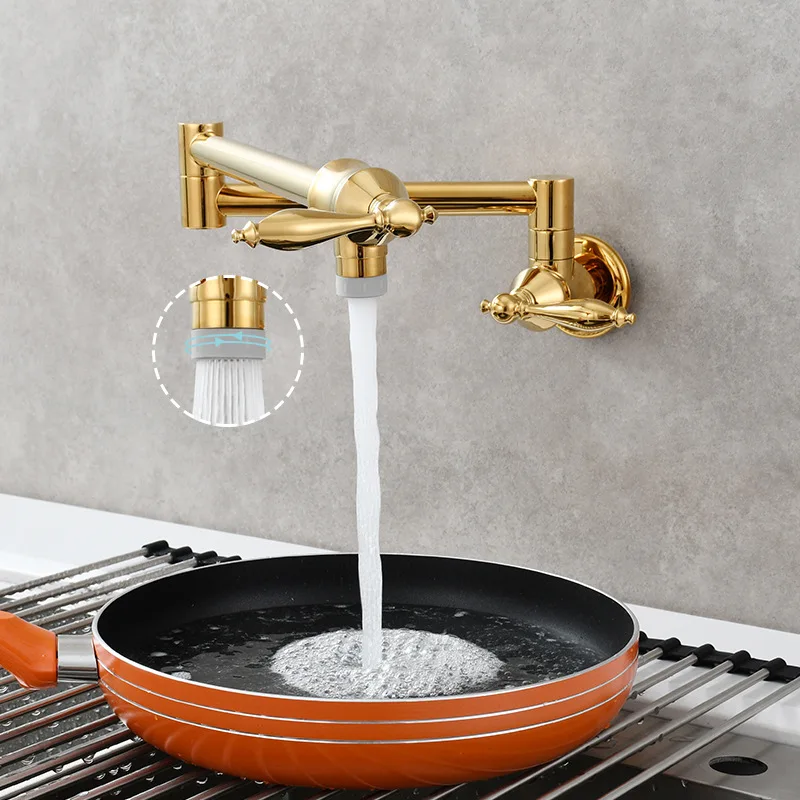 

Cold Water Dark Gold Kitchen Faucet Solid Brass Crane For Kitchen Wall Mounted Sink Mixer Foldable Nickel Brushed Kitchen Tap