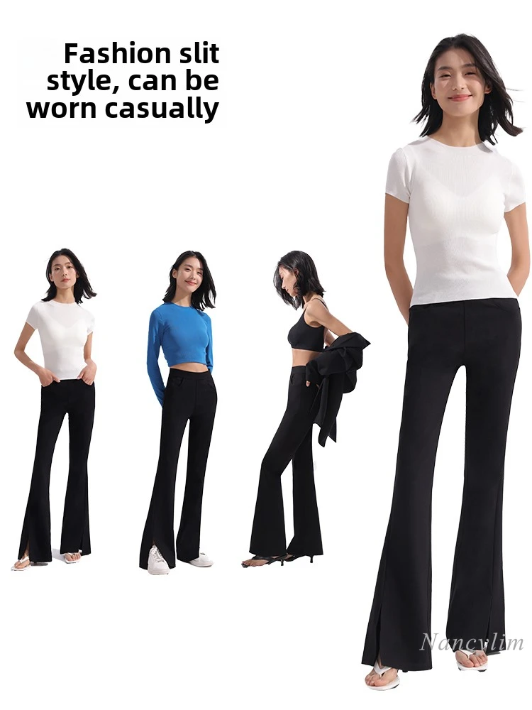 High Quality Flared Pants Women's Spring and Autumn 2025 New High Waist Skinny Split Show Tall Black Pants Stretch Trousers