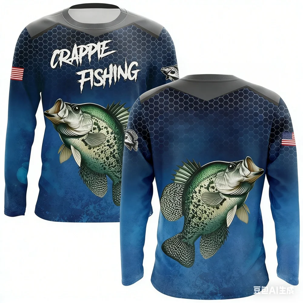 魚柄迷彩デザインフィッシングクルーネック長袖釣り愛好家アウトドア通気性快適な釣りスポーツ特別なトップス