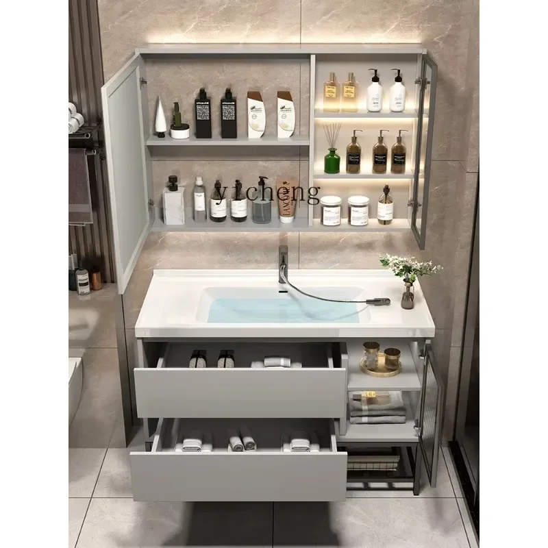 TP--1 Affordable Luxury Style Solid Wood Bathroom Cabinet Combination Bathroom Cabinet Ceramic Basin Seamless Basin Washstand