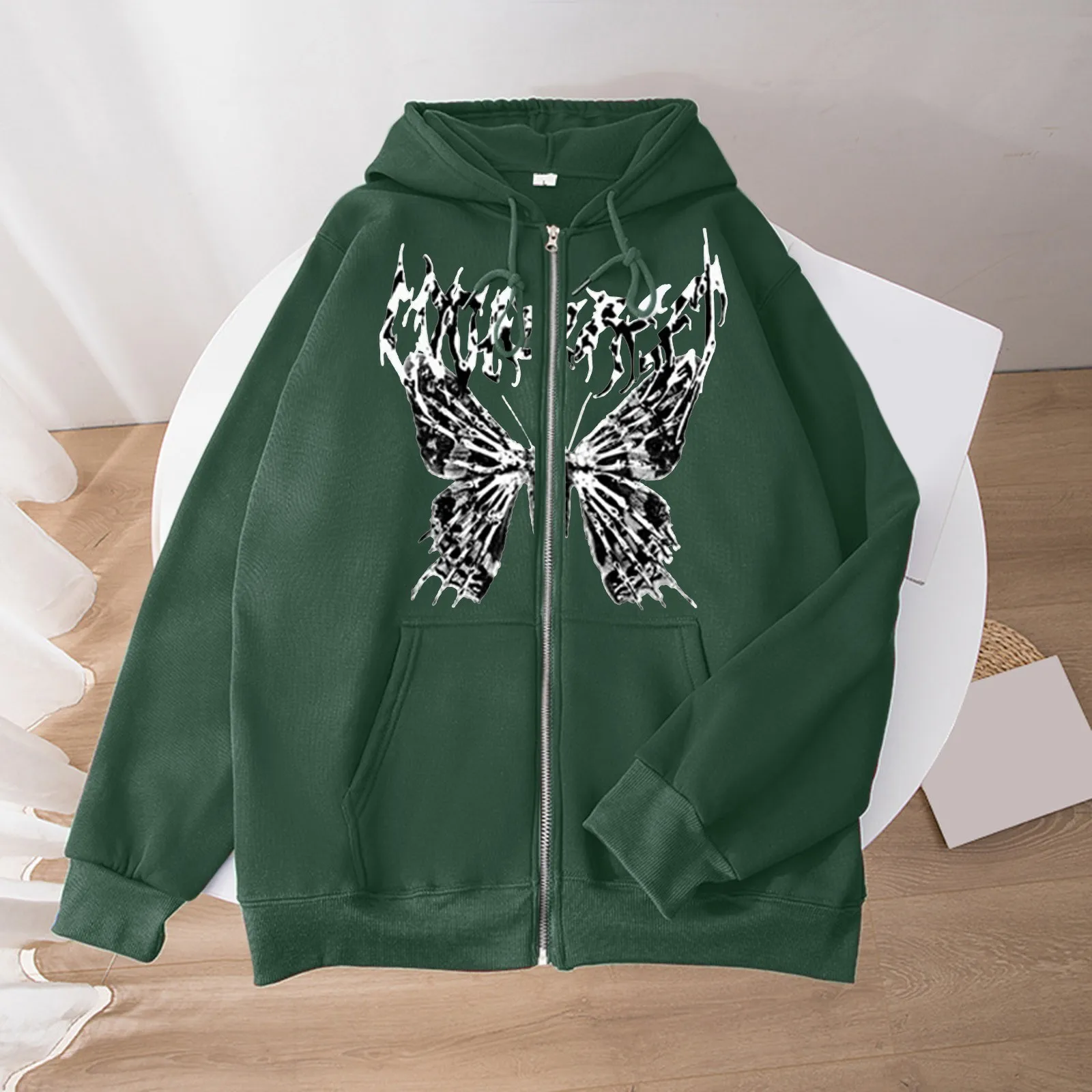 

Women Butterfly Print Hoodies Harajuku Oversized Long Sleeve Zip Up Hooded Jacket Female 2023 Autumn Hip Hop Punk Sweatshirt Top