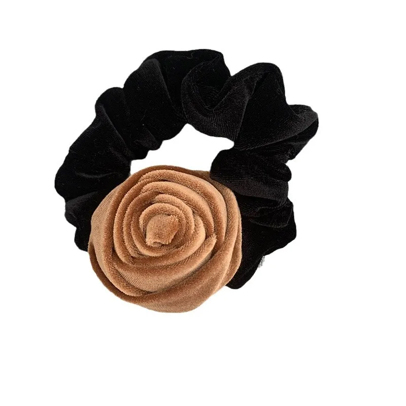 Beautiful Flannel Cloth Handmade Rose Flower Hair Ropes Elastic Hair Bands For Women Korea Solid Color Boutique Velvet Hair Ties