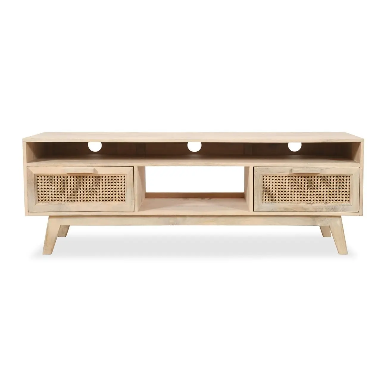 Modern Solid Wood Extendable TV Stand with Durable Build Ample Storage Shelves and Sleek Design