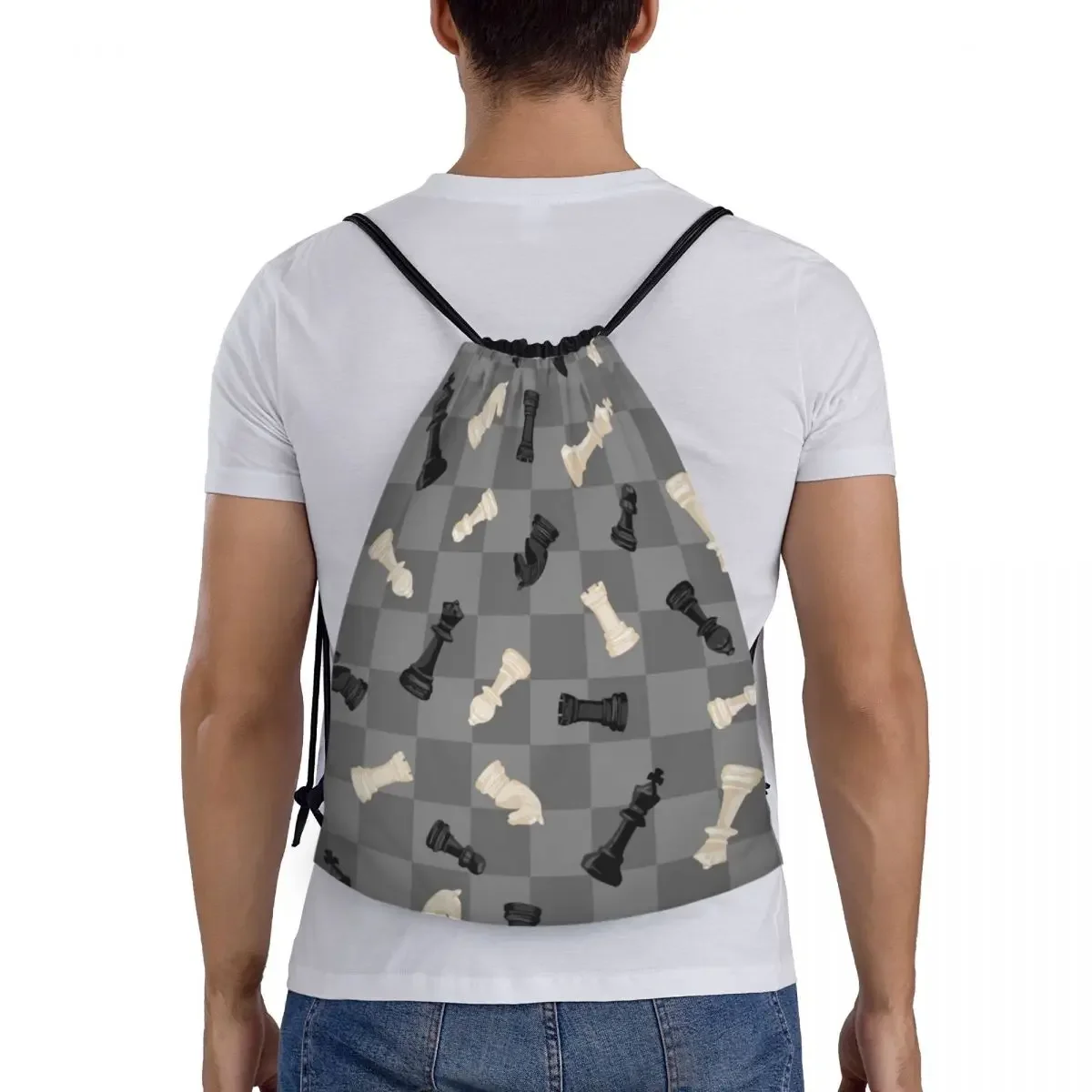 Benutzer definierte Schachfiguren Kordel zug Tasche Frauen Männer leichte Schach liebhaber Check mate Sport Gym Aufbewahrung rucksack