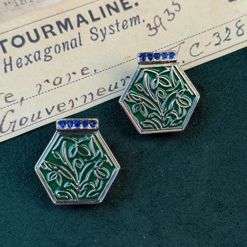 

Vintage Green Enamel Hexagonal Earrings Trendy Jewelry For Woman Luxury Antique Gold Plated High Quality Accessories Trends 2026