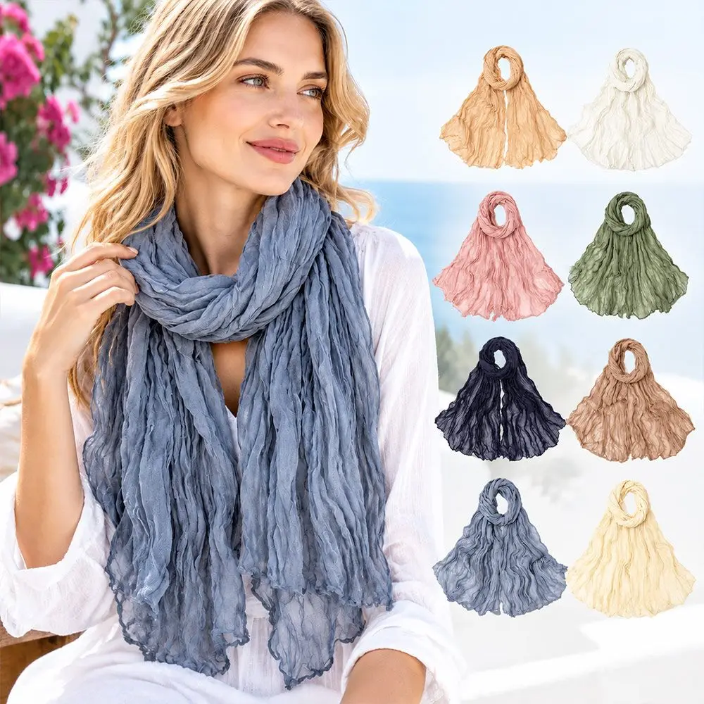 New Candy Color Silk Scarf Twisted Texture Thin Fabric Voile Scarf Crumpled Scarf Air Conditioned Room