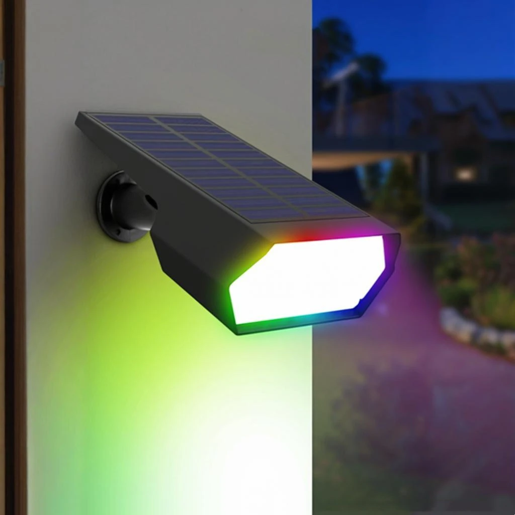 

Светодиодный настенный светильник на солнечной энергии, RGB-прожектор, уличный водонепроницаемый, термостойкий и снегостойкий, уличное, заднего двора, безопасное ночное освещение