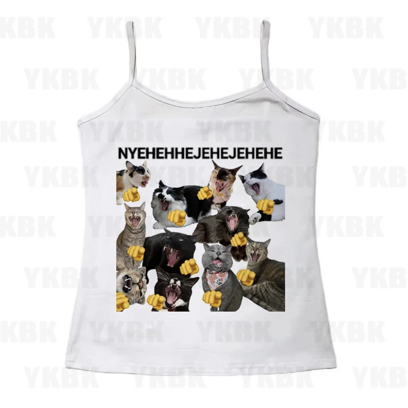 Ästhetisches Gothic-Punk-Katzen-Vintage-Streetwear Damen Casual Print Hot Sexy Girls Baby T-Shirt Y2K Süße Slim Crop Tops Shirt Slim