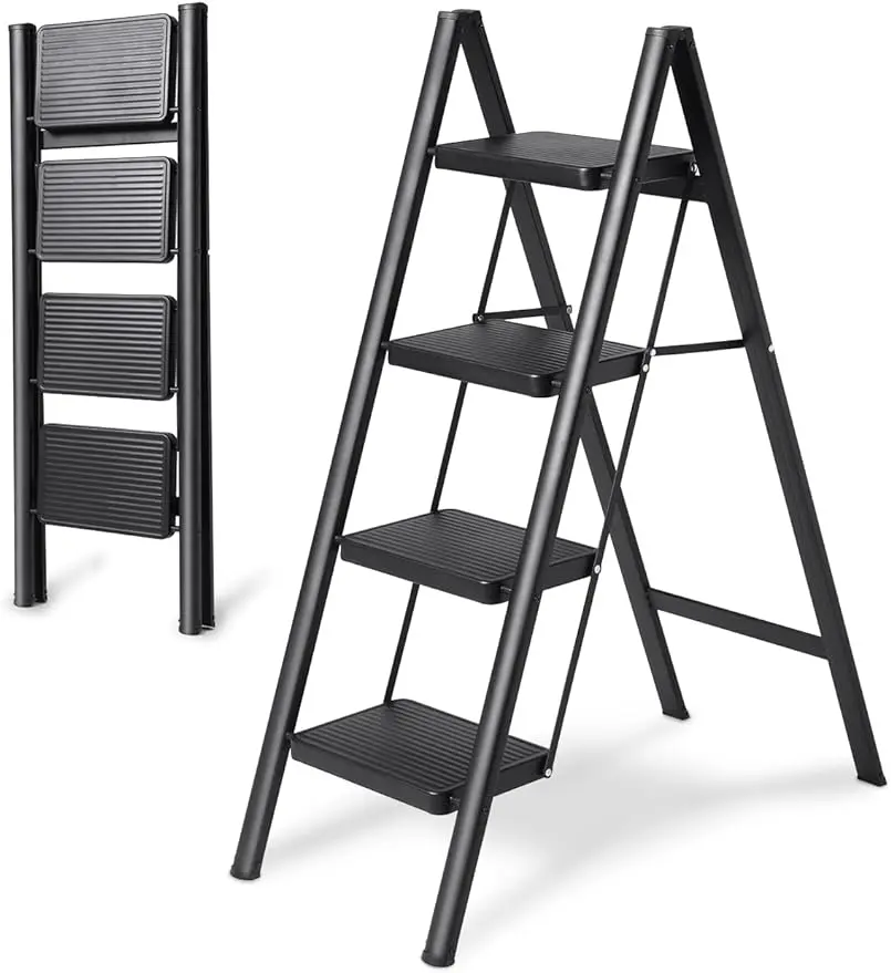 4 Step Ladder Folding Step Stool Heavy Duty 330 Lbs Load Step Ladders for Home Tall Kitchen/Closet Stepladder for Adults