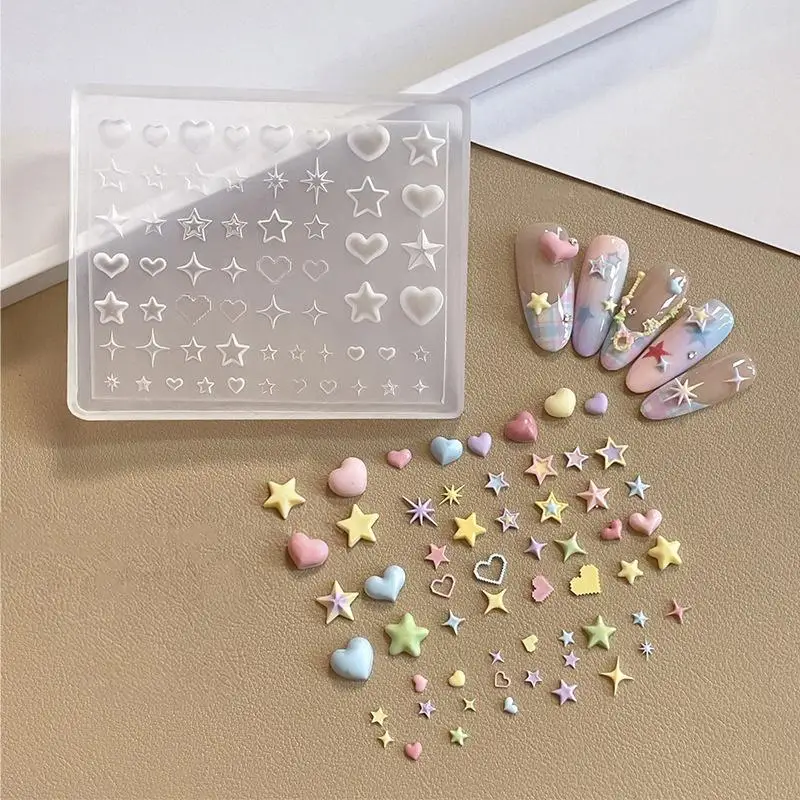 1Pcs Clear Silicone Manicure Mold 3D Heart Star Pentagram Shape DIY Nail Art Charm Making Template