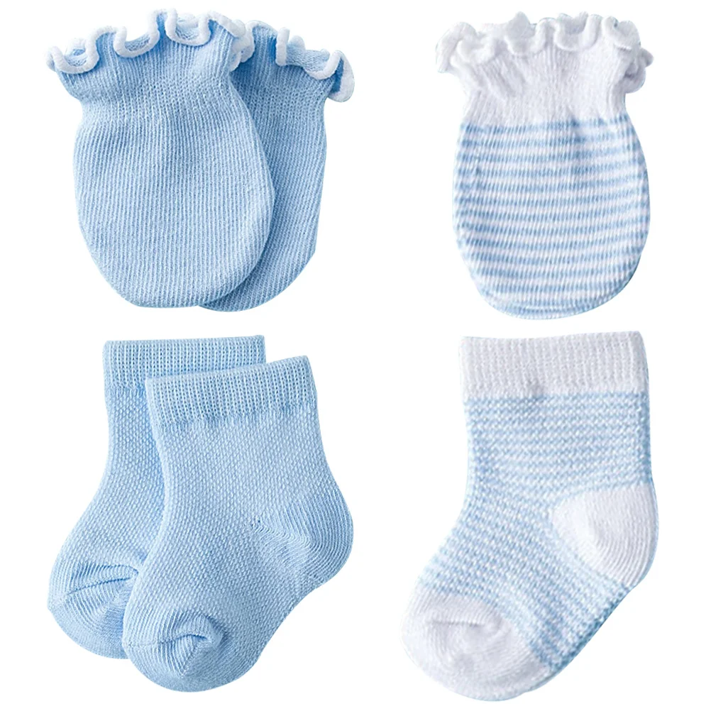 

4Pairs Baby Socks Gloves Cute Stylish Design Sweat Absorption Good Breathability All Season Wear Infant Girls Protection