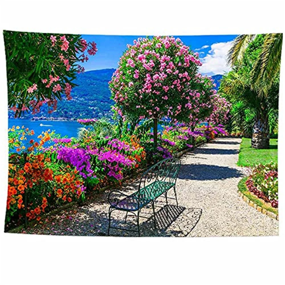 Plant Flower Pink Flower Tapestry Wall Tapestry Park Flowers Mountain Lake Nature Landscape For Living Room Bedroom