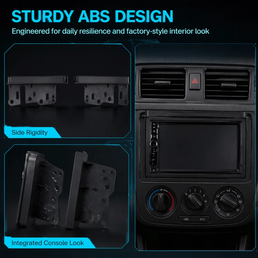 2pcs ABS Plastic Double DIN Stereo Dash Kit Black Double DIN Configuration Car Stereo Mount Bracket Clean Interior Upgrade