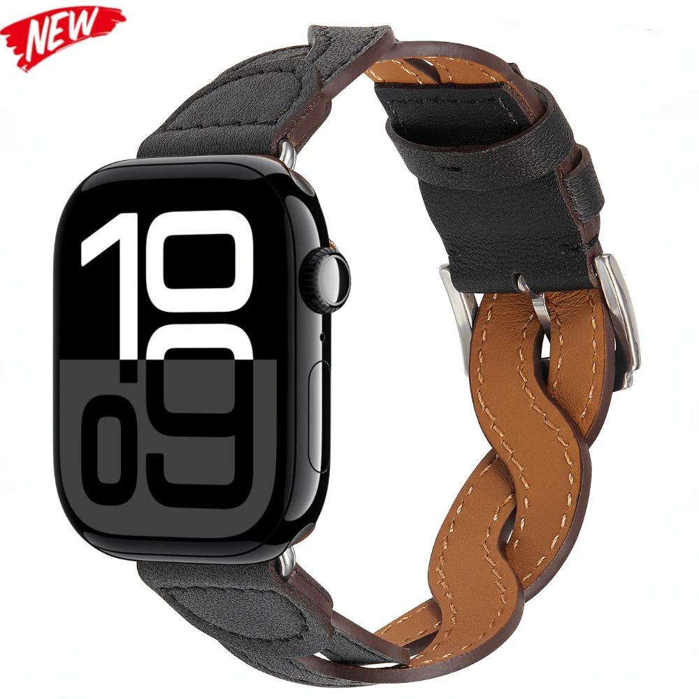 Кожаный ремешок премиум-класса для Apple Watch 46 мм 45 мм 41 мм 44 мм 42 мм 40 мм Модный плетеный браслет iWatch Ultra 9 8 7 6 5 4 SE correa