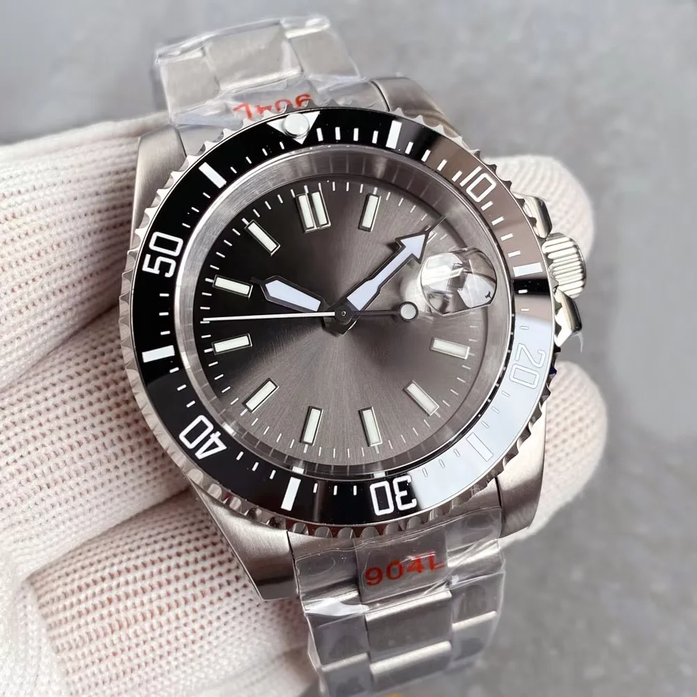 Tandorio 20ATM 40mm Mod Pure Gray/White Sterile Automatic NH35A Diver Mechanical Men Watch Sapphire Glass Oyster bracelet Lume