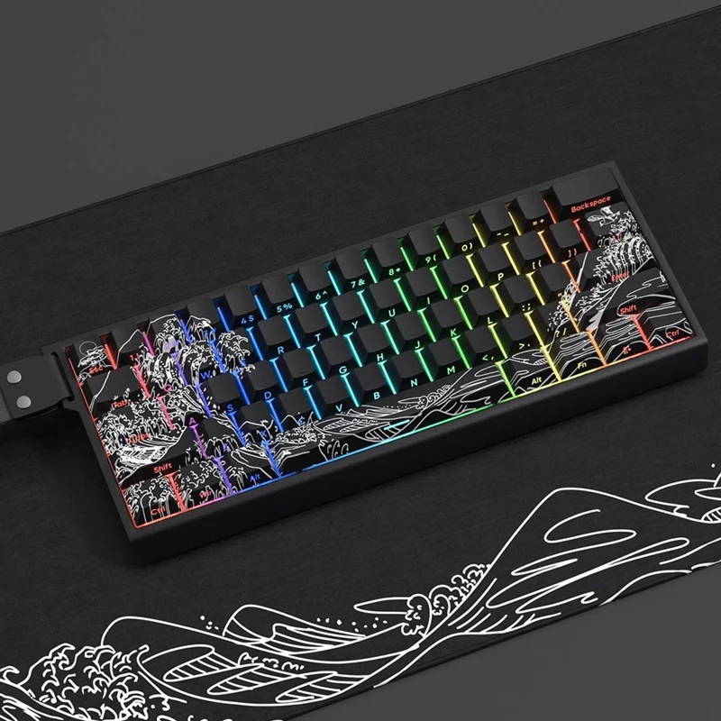 Ukiyo-E Gradient Keycap PBT Personalized Side Carving Black Hot Sale in Stock