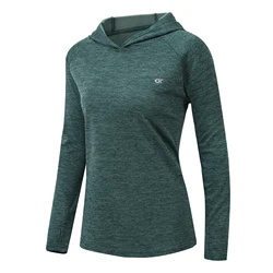 Felpa con cappuccio da donna manica lunga protezione solare UPF 50 + Outdoor Quick Dry leggero con cappuccio pesca escursionismo camicie top