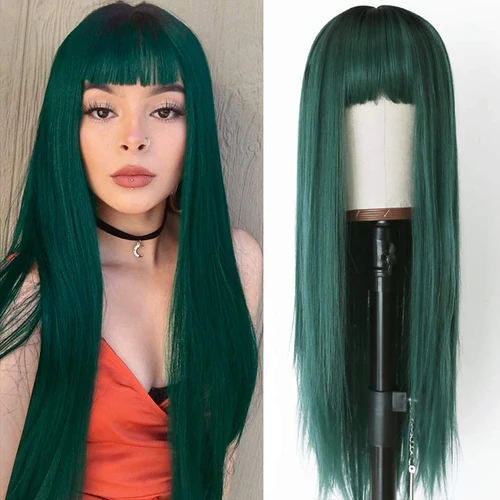 Imagen 2 del producto Pelucas largas y rectas de pelo sintético para mujer, pelucas de fibra resistente al calor para uso diario de disfraces de fiesta