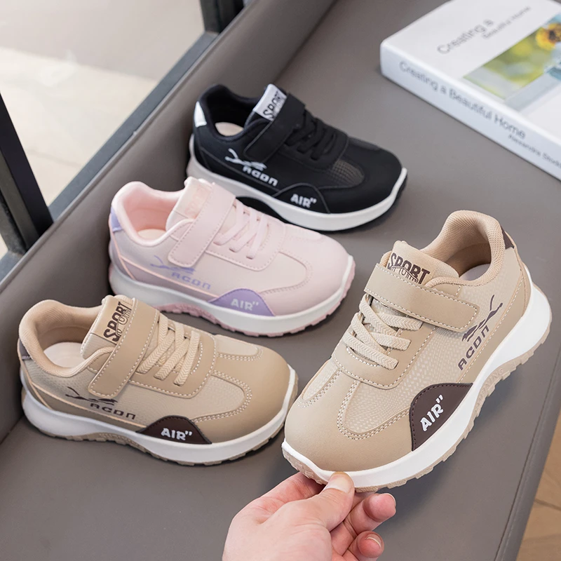 2026 New PU Leather Sport Shoes For Children Fashion Trend Fashion Kid's Sneakers Soft-soled Outdoor Boy's Girl's Running Shoes