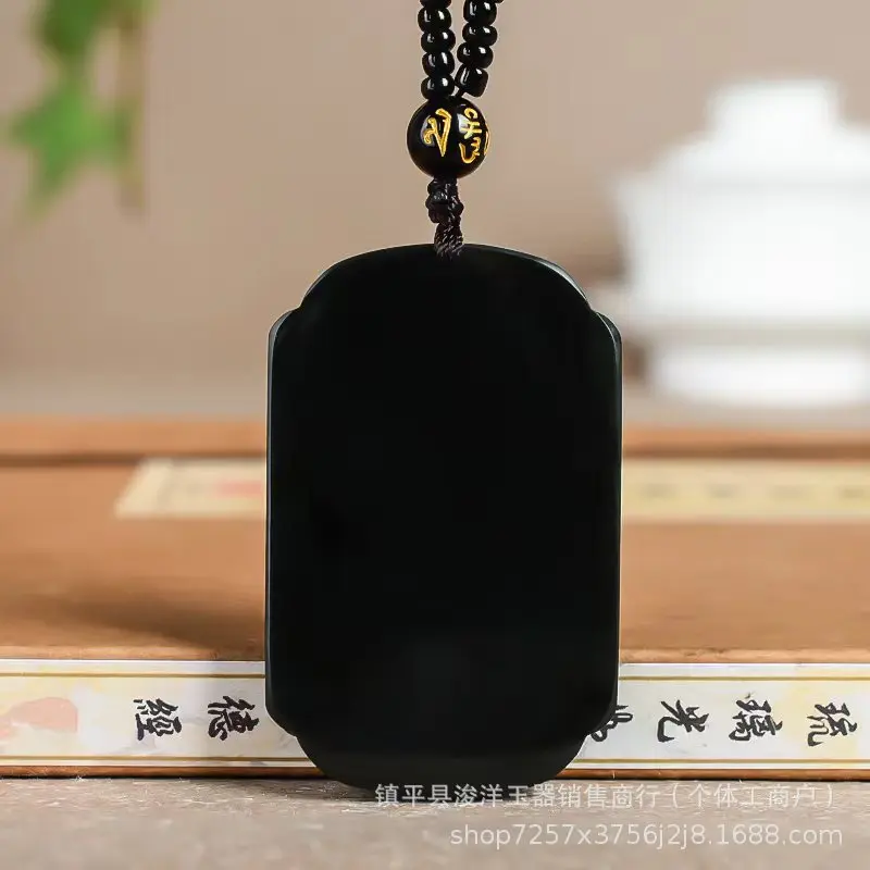 New gold-inlaid Hetian jade4DPure Gold Guanyin Pendant Fashionable Black Jade Necklace Live Streaming Supply