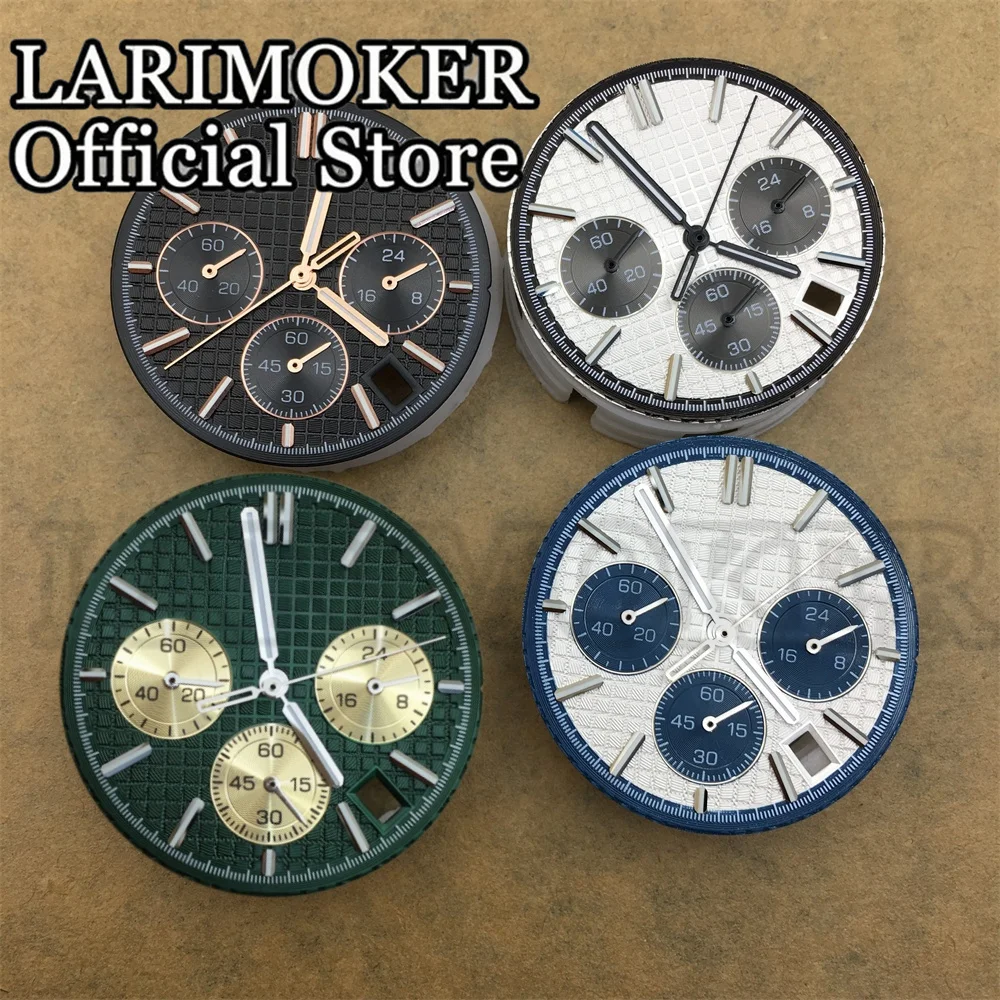 LARIMOKER Watch Dial 31.5mm Quartz Dial with 6-Pin Hands Suitable for VK63 Movement Watch Parts C3 Green Luminous