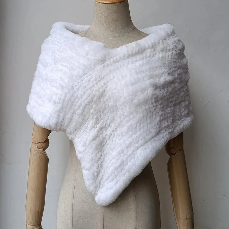 Women Autumn Winter Real Rabbit Fur Knit Shawl Thickened Women Coat