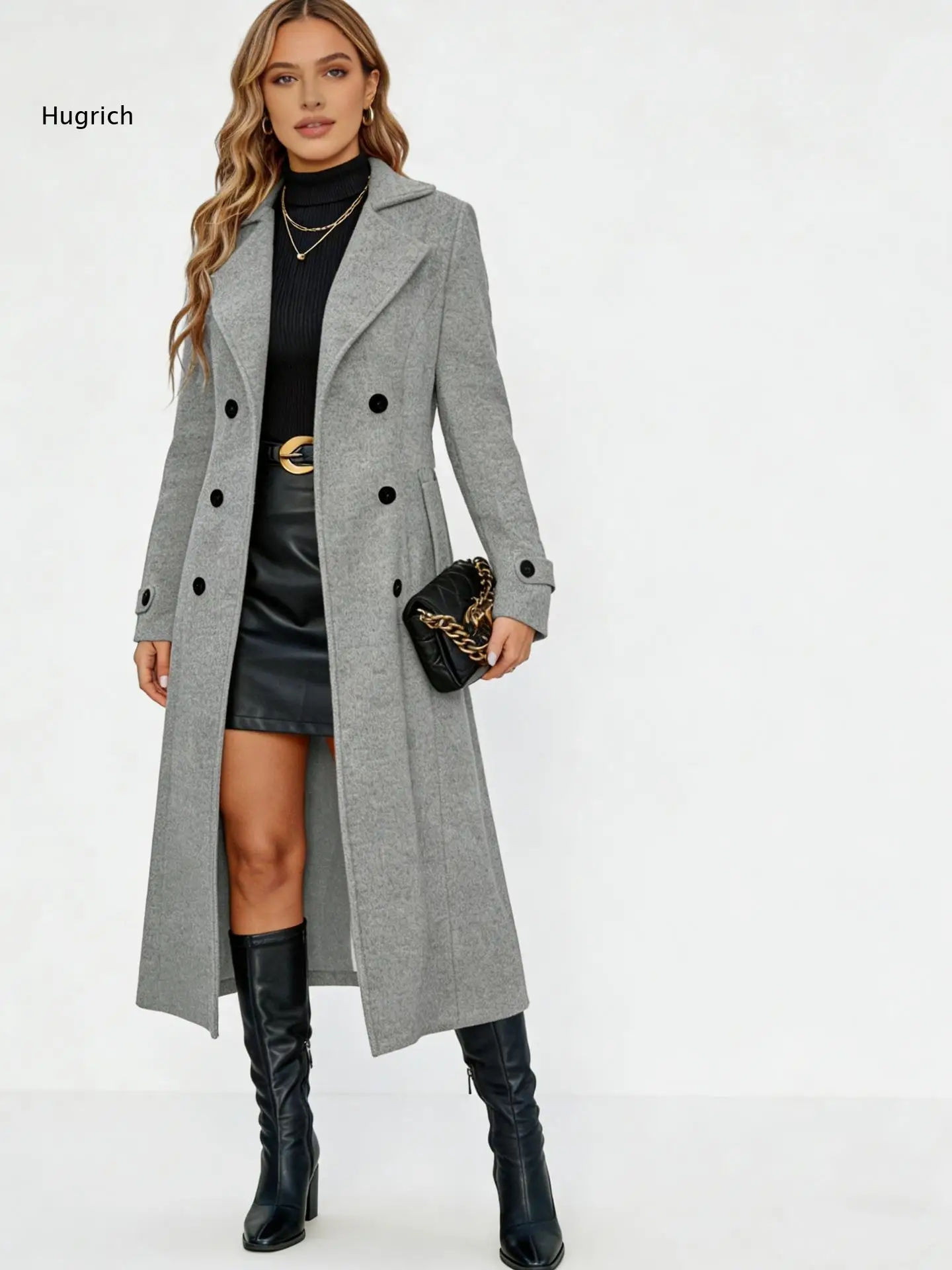 Winter Elegant Long Outerwear Women Lapel Collar Double Breasted Design Slim Fit Maxi Coat With Practical Side Patch Pockets