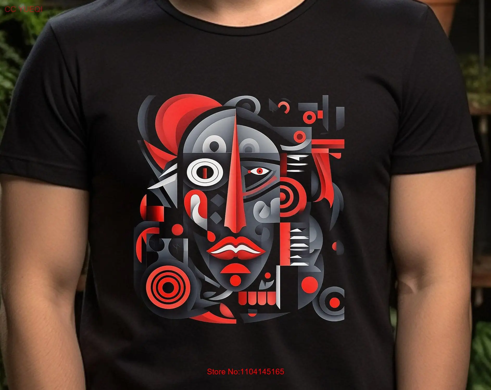 Red Abstract Portrait T Shirt Cubist Art Modern 3 long or short sleeves