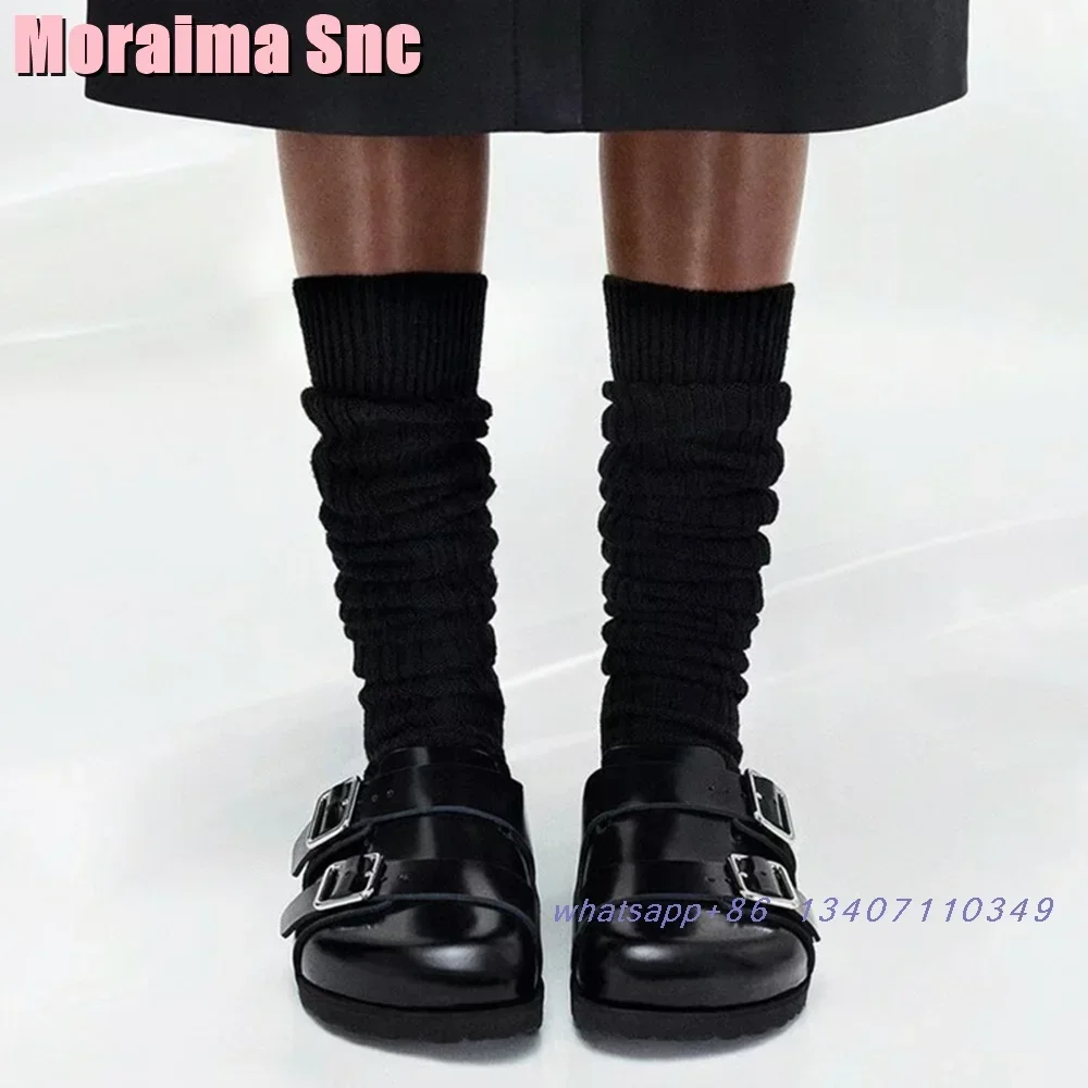 

Fashion Round Toe Belt Buckle Slippers Slip On Thick Sole Casual Outdoor Modern Women's Slides Summer Shoes Black Solid 2025 New