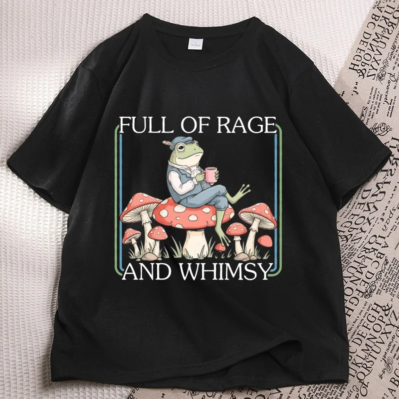 

Full of Rage and Whimsy T Shirt Men Women Retro Cottagecore Frog with Coffee T-shirt Casaul Short Sleeve Tshirt Streetwear