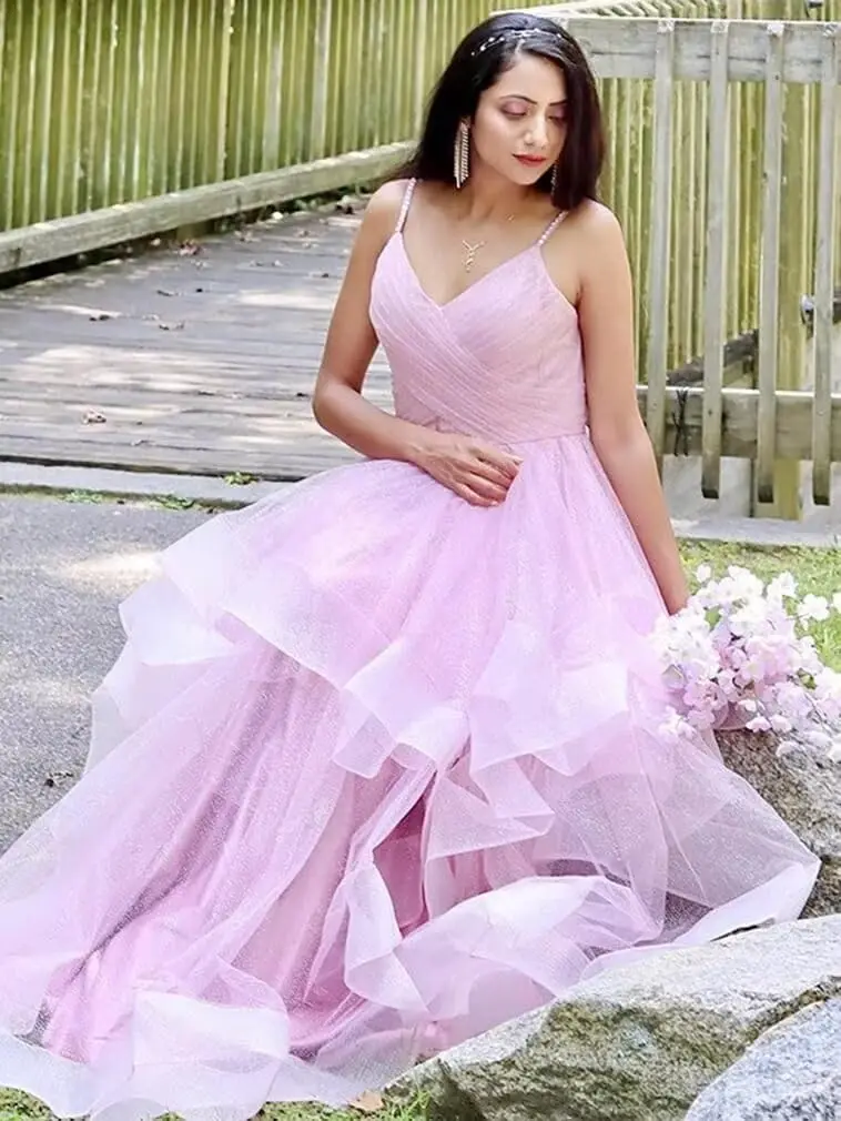 ชุดราตรีออกงานปาร์ตี้สำหรับผู้หญิง ประดับระยิบระยับ ผ้าทูลหลายชั้น แต่งระบาย ทรงบอลกาวน์ สายเดี่ยวรัดตัว ปี 2025