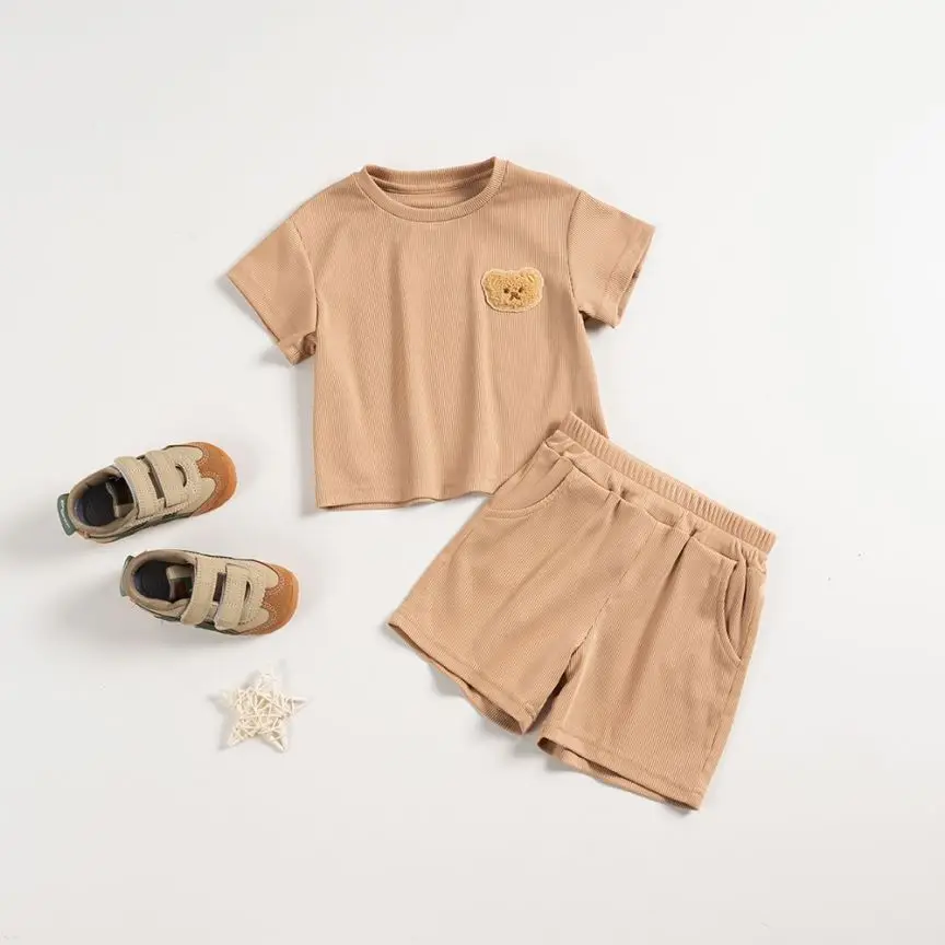 Summer Toddler Set 0-5Y Boys Girls Cartoon Bear Embroidery Casual Fashion Short Sleeve T-shirt + Shorts Two Piece Set