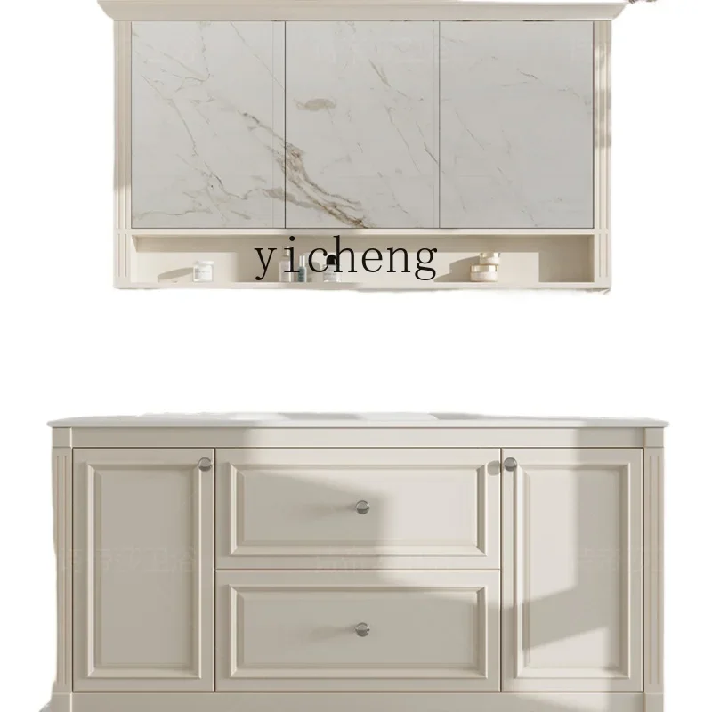 Zf cream wind bathroom cabinet integrated basin rubber wood sink floor cabinet combination