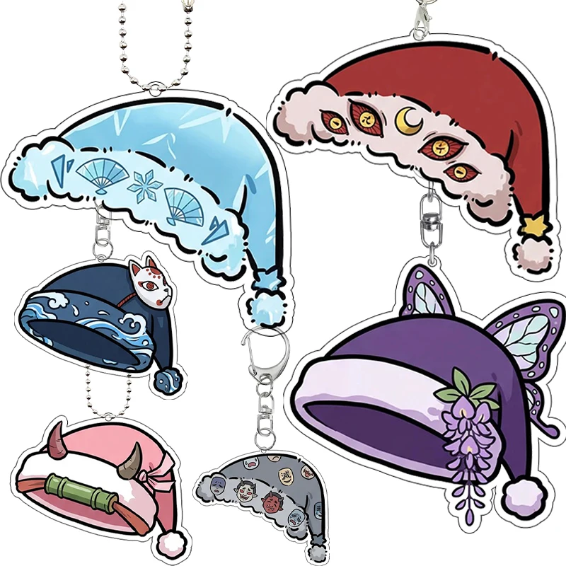 

Anime Cartoon Nezuko Tsuyuri Kanawo Shinobu Hat Shape Figure Q Version Acrylic Keychain Accessories Ornament Jewelry Decor Gifts