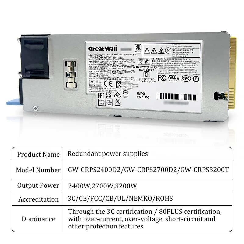 2026 2400W Titanium Server Power Supply High-Efficiency Redundant Switching 2400W Max Input Voltage AC Output