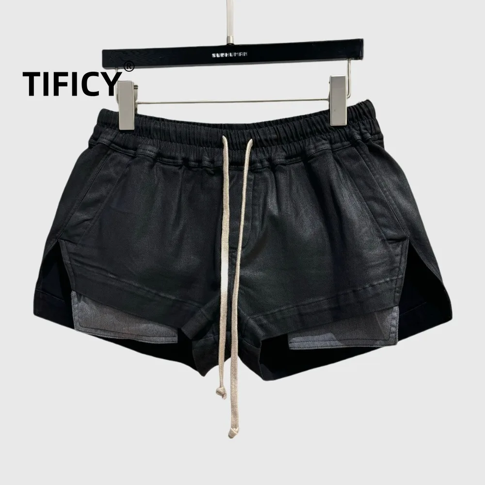 

High Street Dark Style Mainline Black Shorts Women's Elastic Waistband and Drawstring for Slimming Effect Black Wax Face Shorts