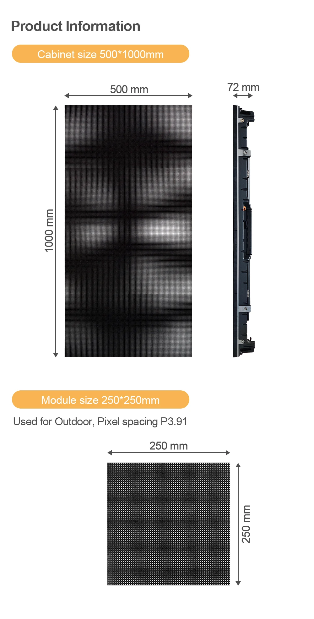 Pantalla LED P3.91 para Exteriores, Resistente al Agua IP65, 500x1000mm, Panel LED a Todo Color para Escenarios y Conciertos