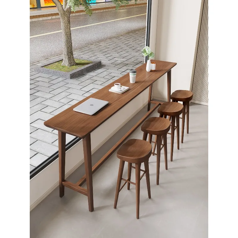 

Cafe Restaurant Window Full Solid Wood Tall Table Commercial Bar Bar Table Milk Tea Shop Long Narrow Table 1219