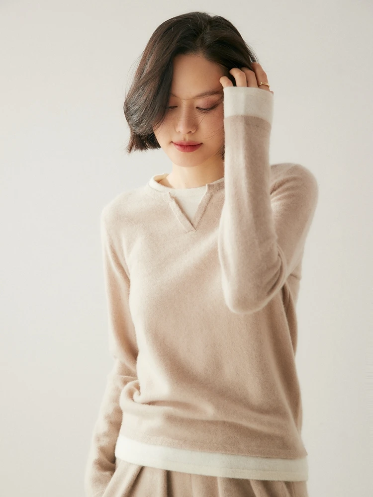 CHICUU Women 100% Cashmere Sweater Autumn Winter Base V-neck Long Sleeve Pullover Cashmere Knitwear Soft Comfy Clothing Tops