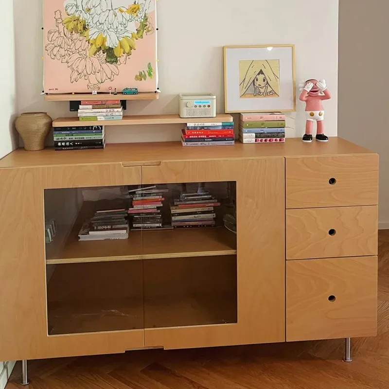 Multifunctional birch ocean plate glass combination storage side cabinet, small apartment dining side cabinet, entrance log