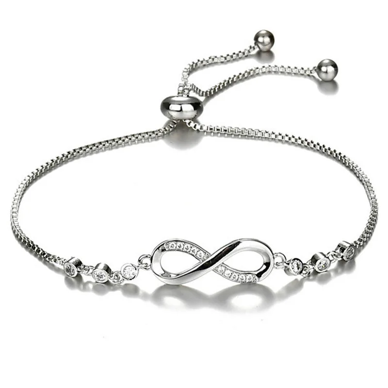 Fashion Crystal Infinity Bracelet For Women Summer Adjustable Cz Endless Love Charm Tennis Bracelet Birthday Jewelry Gift