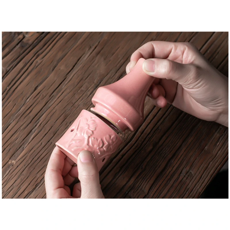 Pink Ceramics Moxibustion Box Protable Massage Face Acupuntura Point Moxa Rolls Burner Chinese Guasha  Heating Therapy