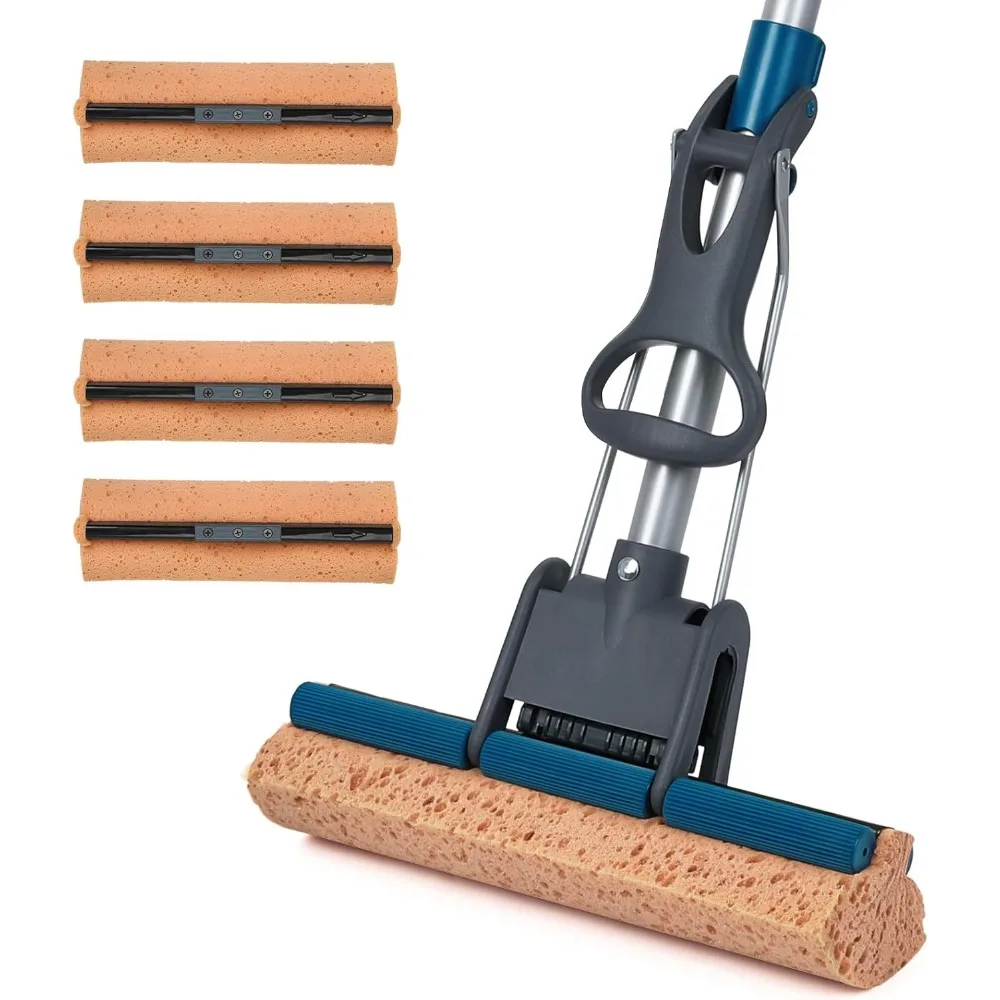 

Прочная губчатая швабра с 50-дюймовой ручкой и 4 сменными насадками для пола из твердых пород дерева, плитки, бетона и стен